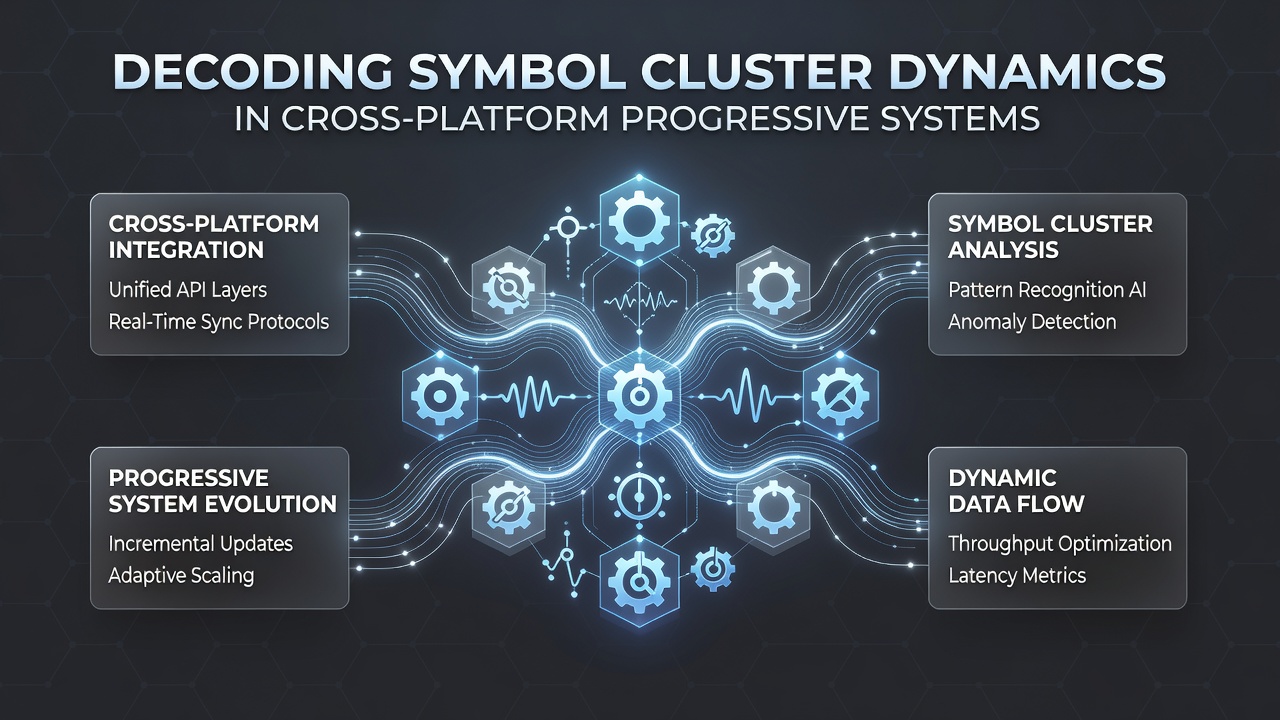 Illustration of interconnected progressive jackpot meters linked through symbol cluster events on diverse gaming platforms