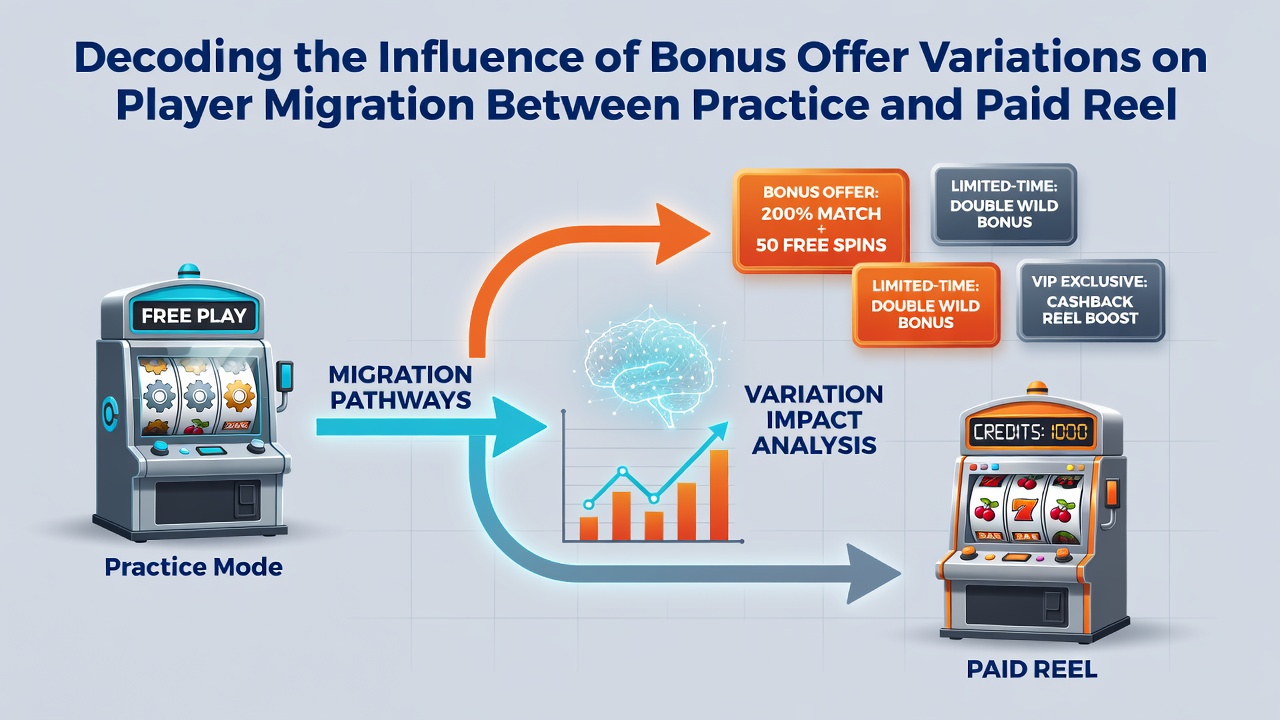 Chart showing migration rates between practice and paid reel sessions based on bonus variations