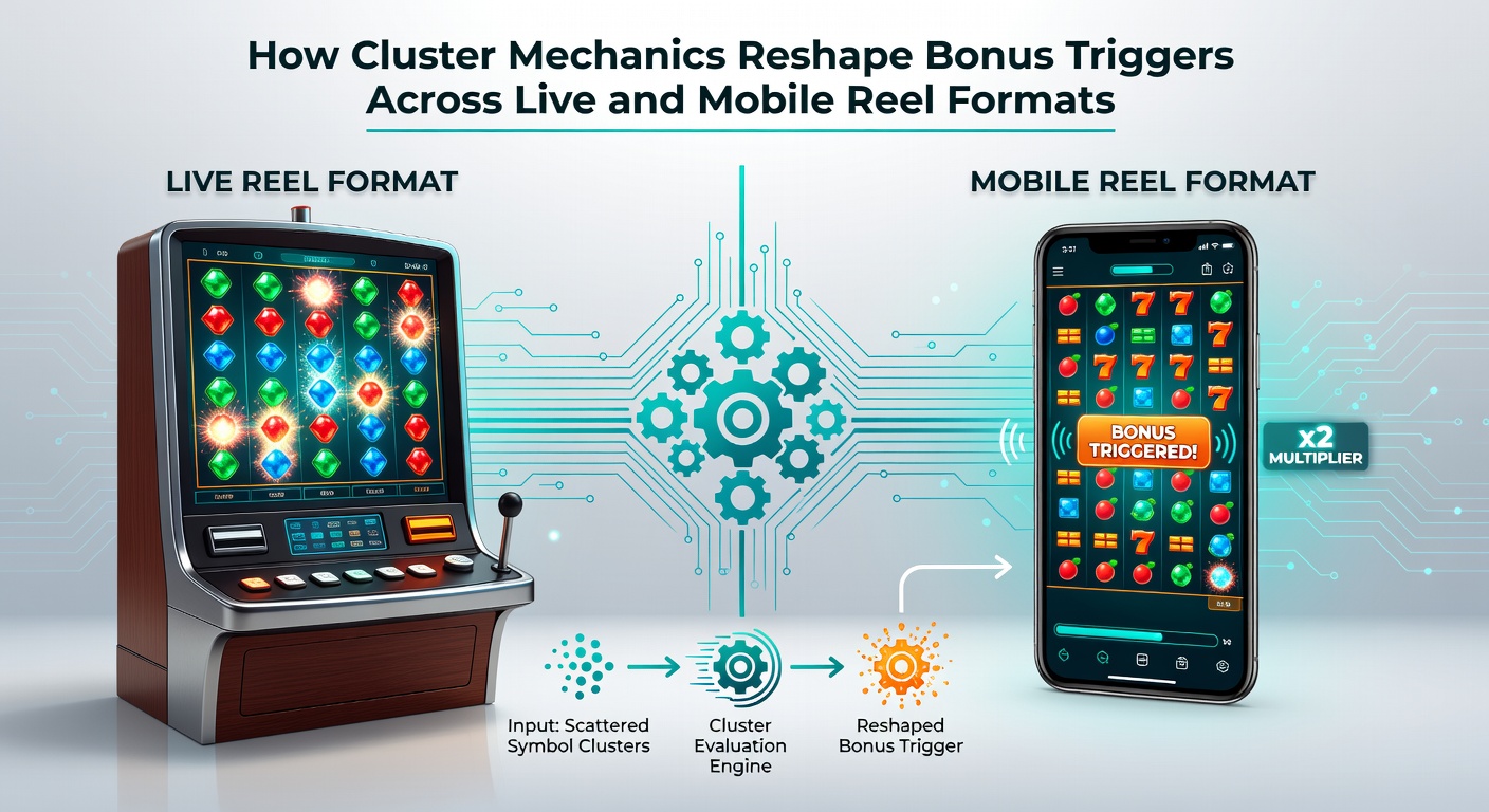 Comparison view of cluster bonus activation on live studio reels versus mobile screen interface
