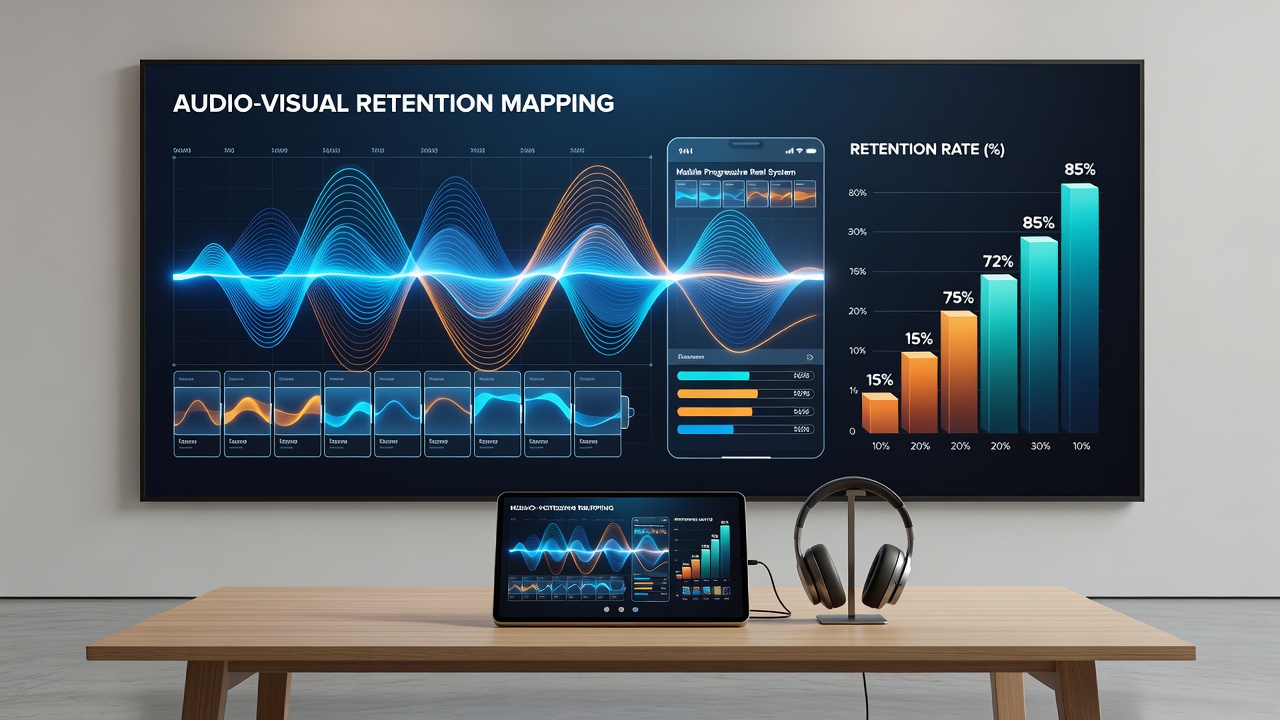 Heatmap visualization of player retention patterns linked to audio-visual cues in progressive mobile reels