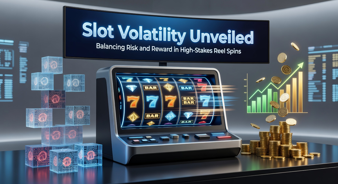 Vibrant slot machine reels spinning with dramatic high-volatility symbols building tension toward a massive payout